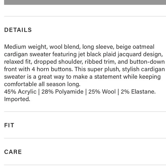 NWT Rails Reese Cardigan in Oatmeal Black Plaid - Picture 13 of 14